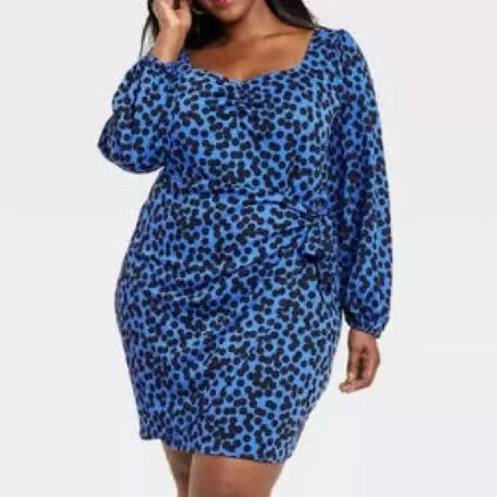 Ava & Viv Faux Wrap Polka Dot Blue Side Tie Dress NWT XXL Cocktail